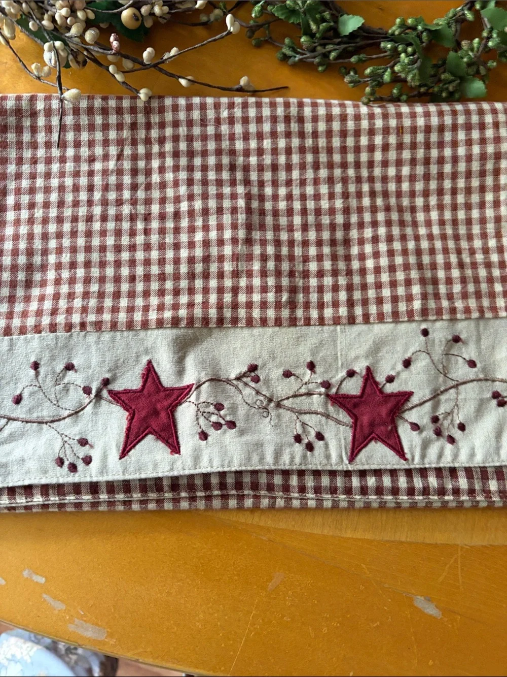 Unbranded Red Star Embroidered Kitchen Towel - Rustic Farmhouse Style